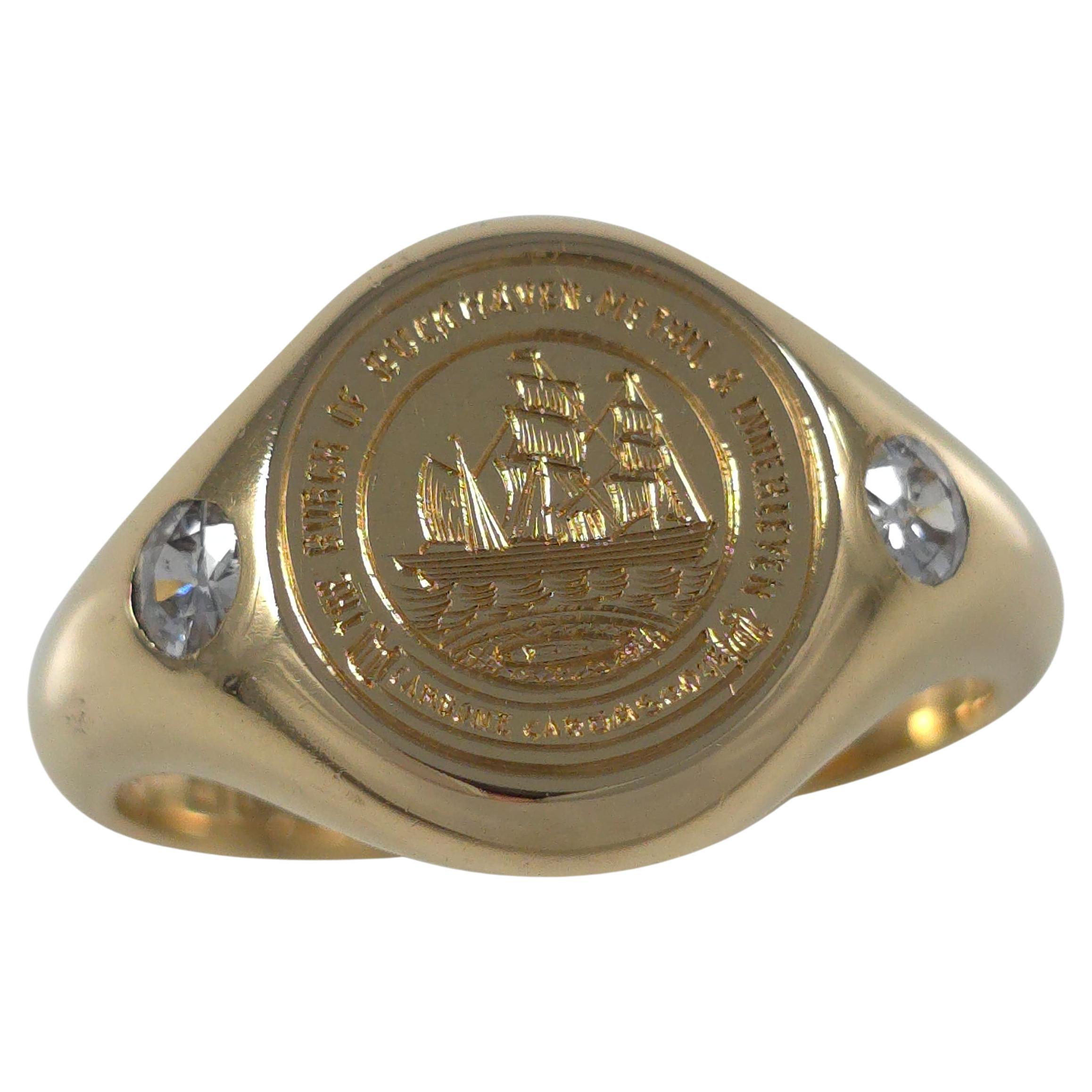 18ct Gold Intaglio Signet Ring with Diamonds, 1919 For Sale