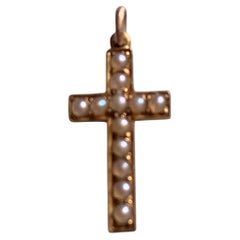 18ct Gold Miniature Seed Pearl Cross