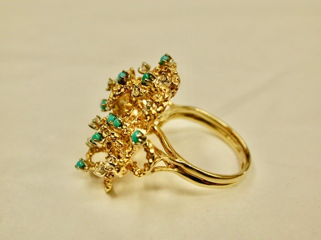 Anillo modernista de oro de 18 ct con turquesa y diamantes talla brillante circa 1960 en Bueno estado para la venta en London, GB