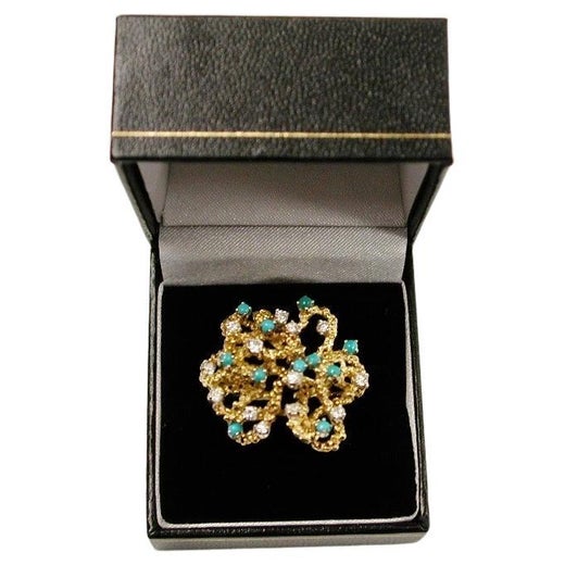 18ct Gold Modernist Ring Set With Turquoise & Brilliant Cut Diamonds circa 1960