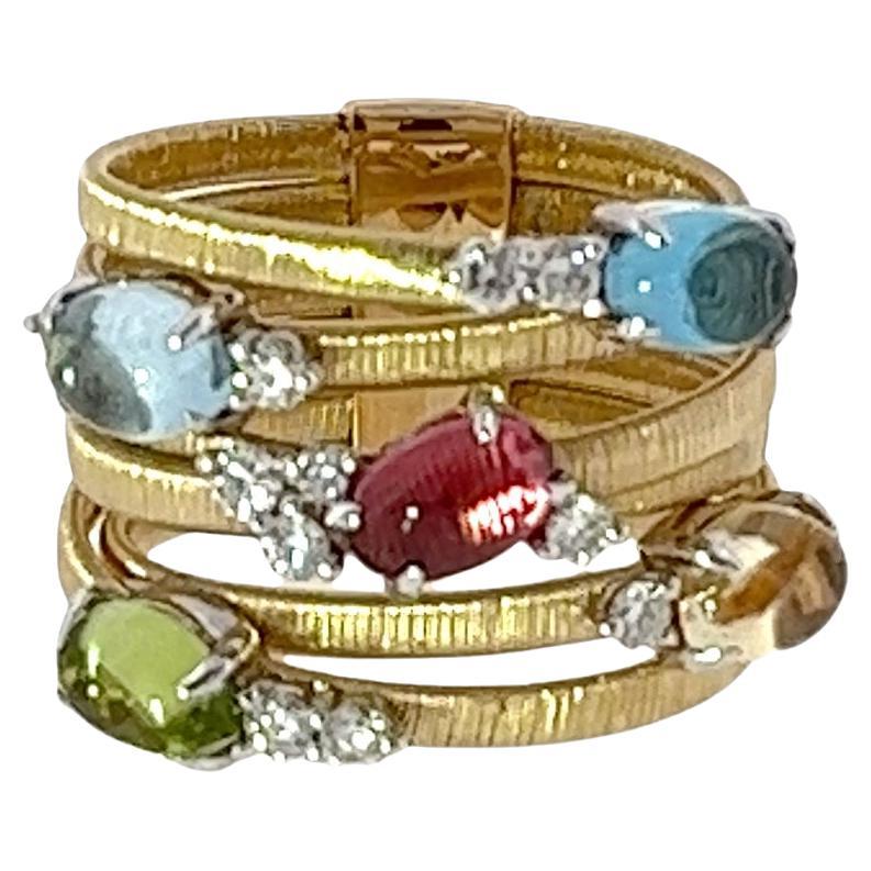 18ct Gold Multi-Edelstein & Diamant Ring - 6-Row Design/One im Angebot