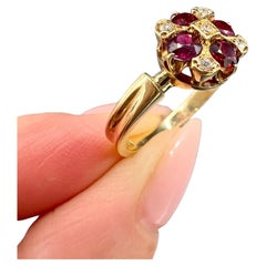 Anillo de oro de 18 ct con rubí natural y diamantes estilo damero Hallmarked Londres 1971
