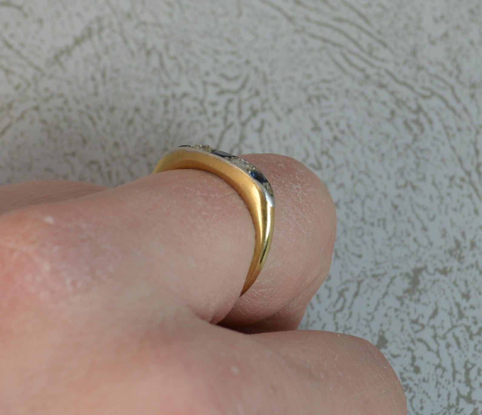 18 Carat Gold Old Cut Diamond Sapphire Five-Stone Boat Ring 8