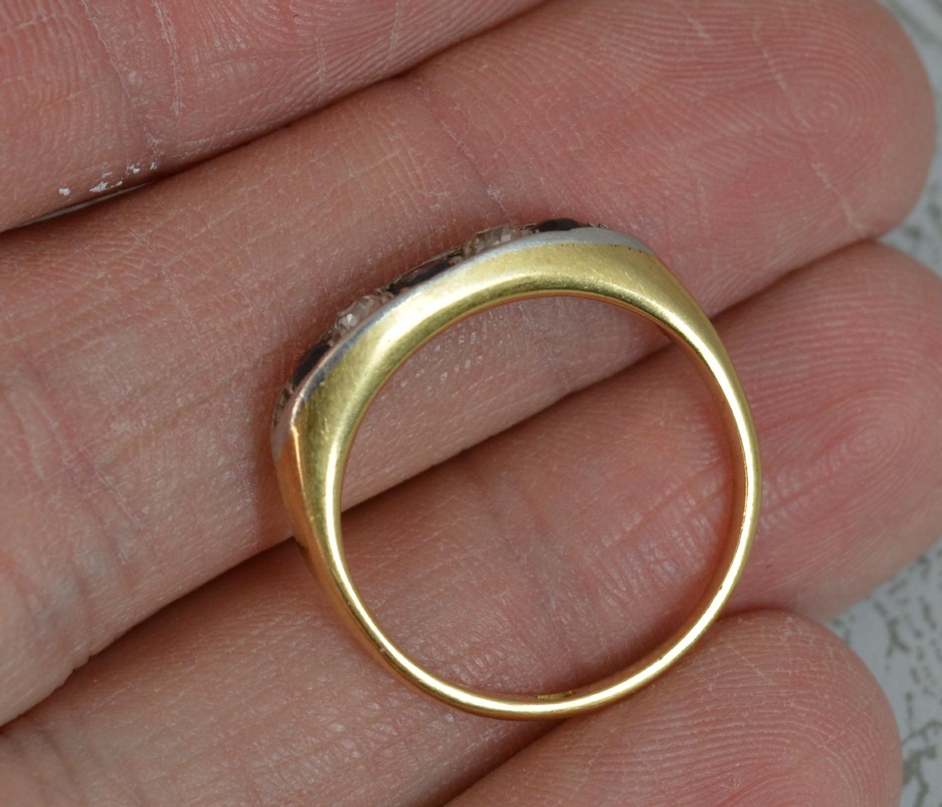 18 Carat Gold Old Cut Diamond Sapphire Five-Stone Boat Ring 3