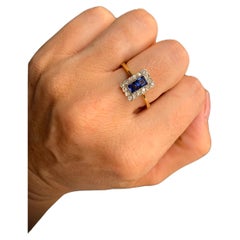 Anello Art Deco originale in oro 18 ct con zaffiri e diamanti