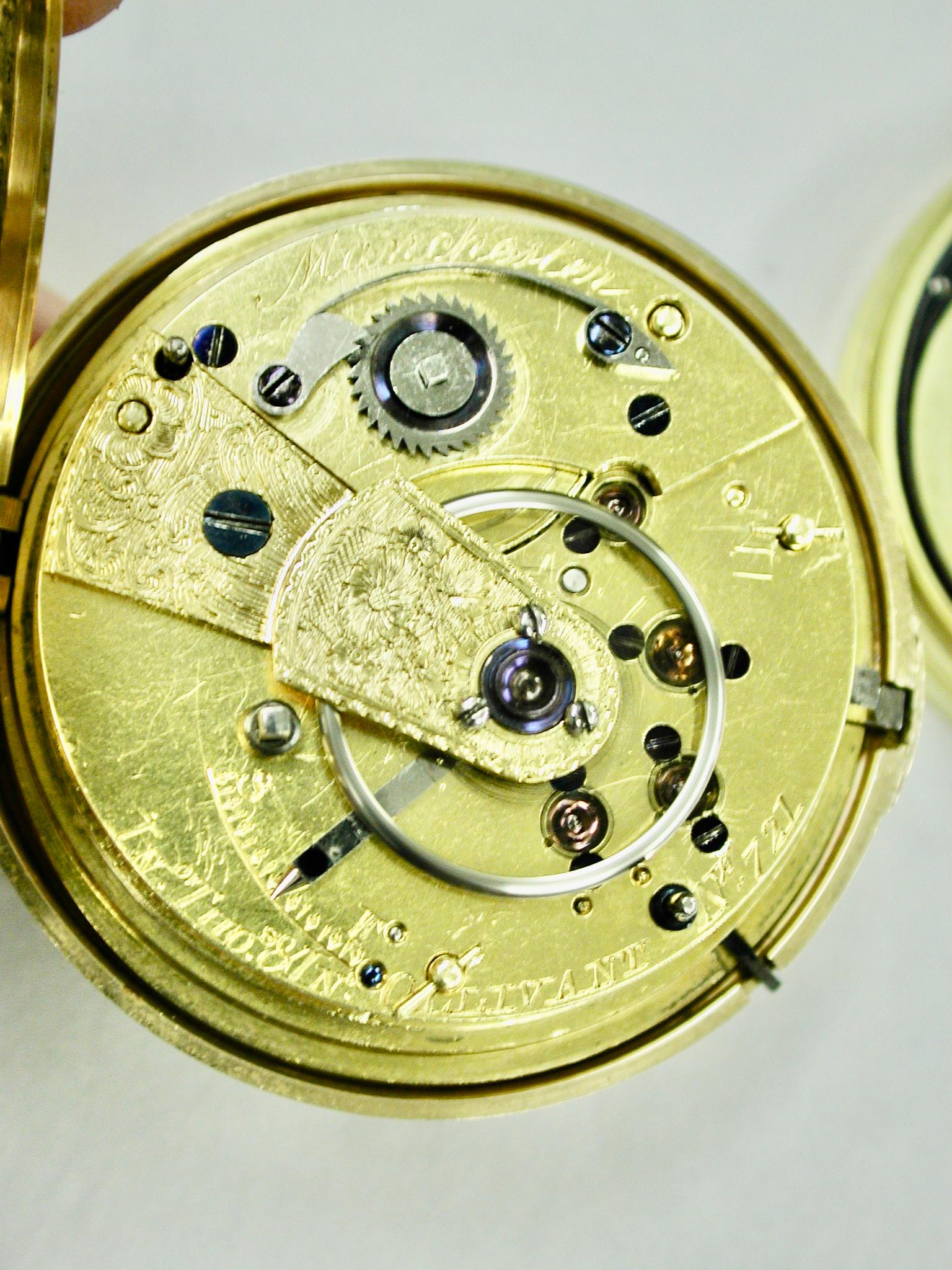 Montre de poche en or 18 carats en forme de paire avec couvercle à cadran tricolore 1822 en vente 6