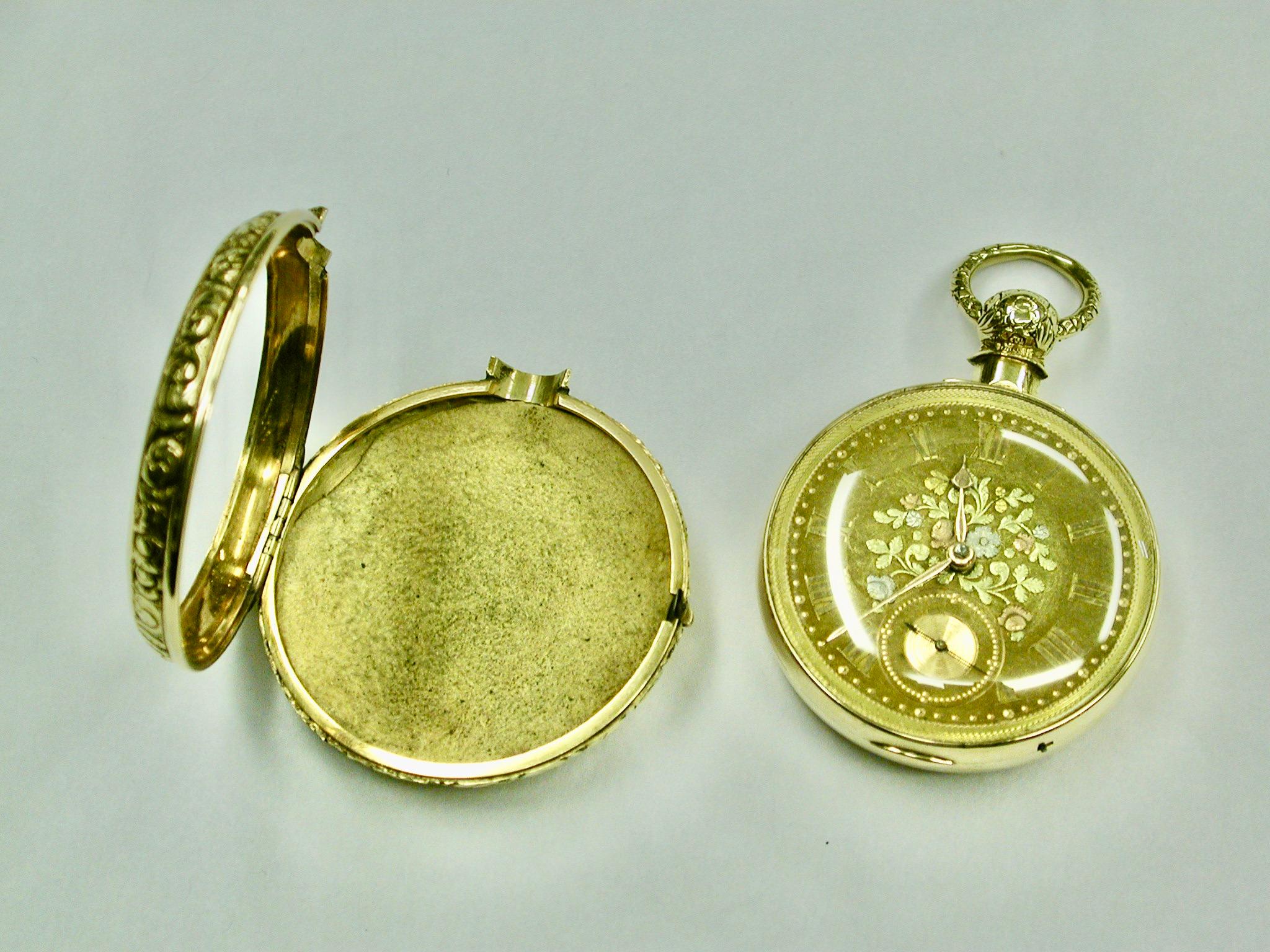 Ein Paar gefasste Taschenuhren aus 18 Karat Gold mit dreifarbigem Zifferblatt und Chester 1822 im Zustand „Gut“ im Angebot in London, GB