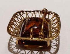 18ct Gold Pendant Brooch Set With Citrine Color Cognac