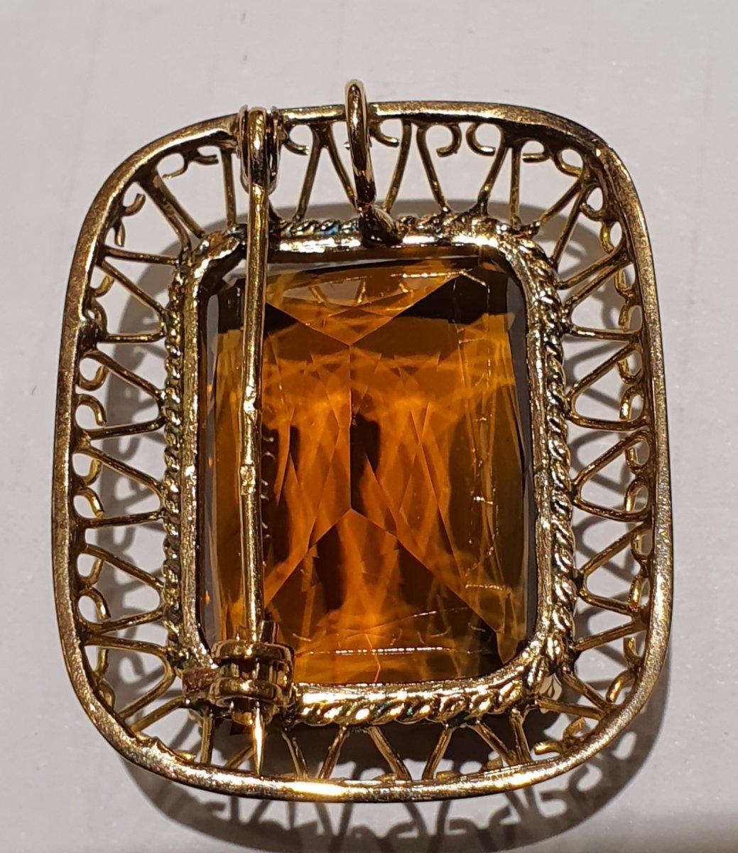 Taille mixte Broche pendentif en or 18 carats sertie d'une citrine de couleur cognac en vente