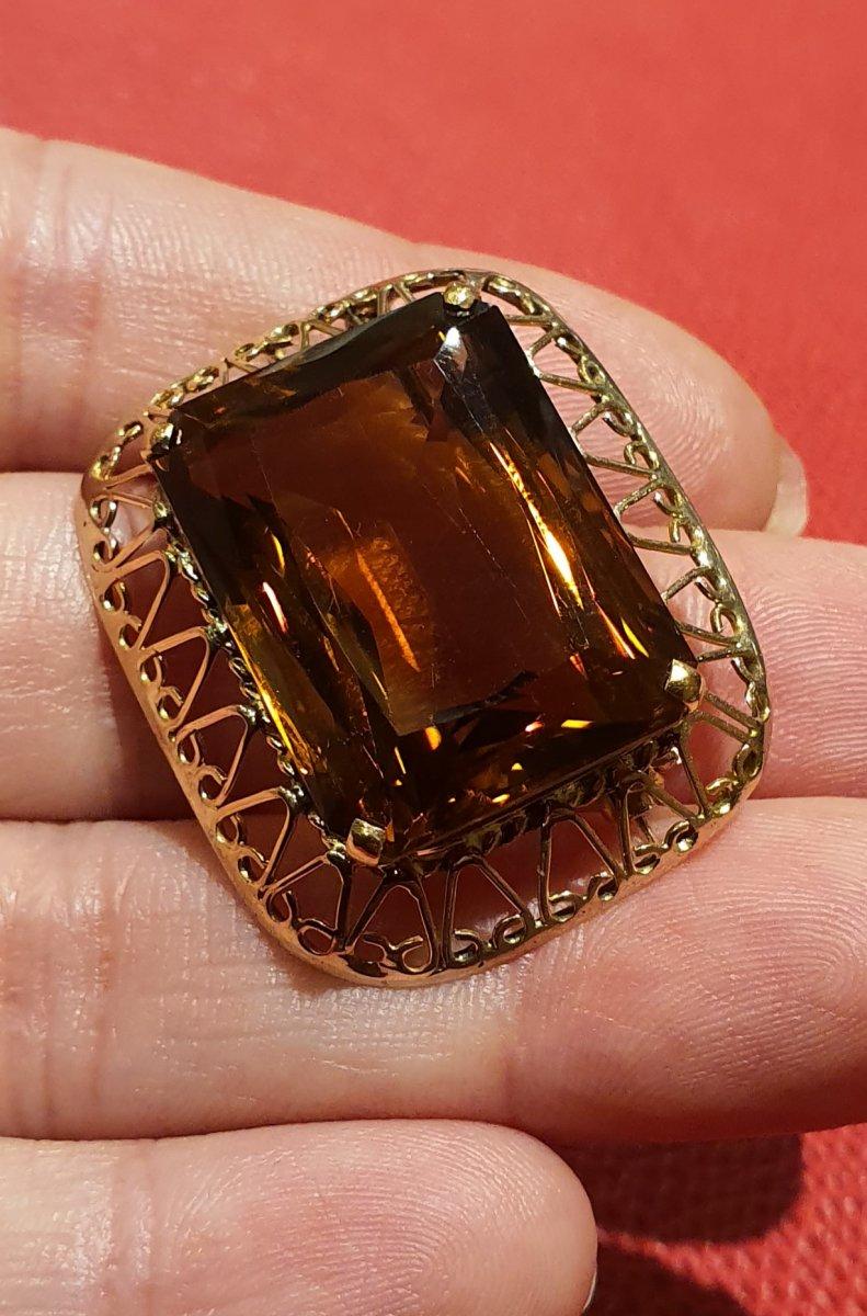 Broche pendentif en or 18 carats sertie d'une citrine de couleur cognac Bon état - En vente à SAINT-OUEN-SUR-SEINE, FR