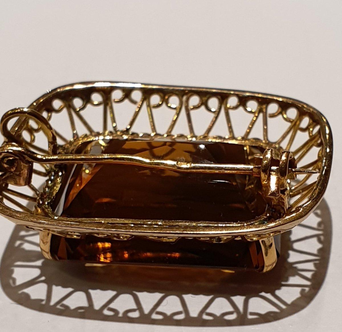 De las mujeres Broche Colgante de Oro de 18 Ct Engastado con Citrino Color Cognac en venta