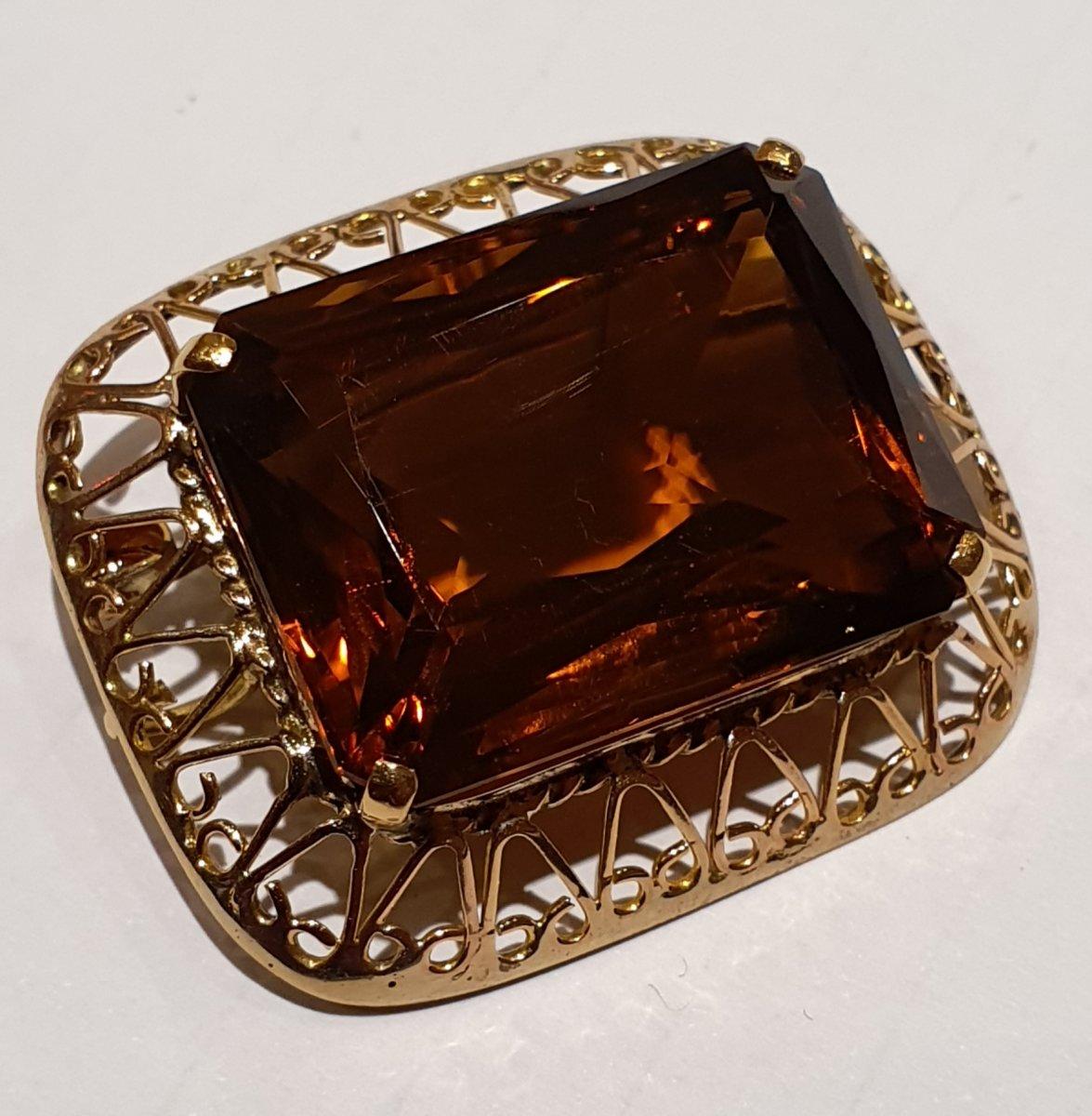 Broche pendentif en or 18 carats sertie d'une citrine de couleur cognac en vente 1
