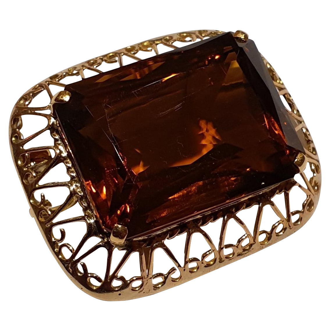Broche Colgante de Oro de 18 Ct Engastado con Citrino Color Cognac en venta