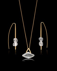 18ct Gold Pendant Necklace and Earrings with Ancient Islamic Rock Crystal Beads