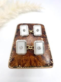 Gemelos de oro de 18 ct y platino Art Decó de los años 20 Madreperla y Dimond