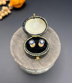 18ct Gold & Platinum 1920s Art Deco Sapphire Diamond Target Screw Stud Earrings