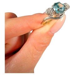 Anello a tre pietre con zircone e diamante Cossover in oro 18 ct e platino anni '80