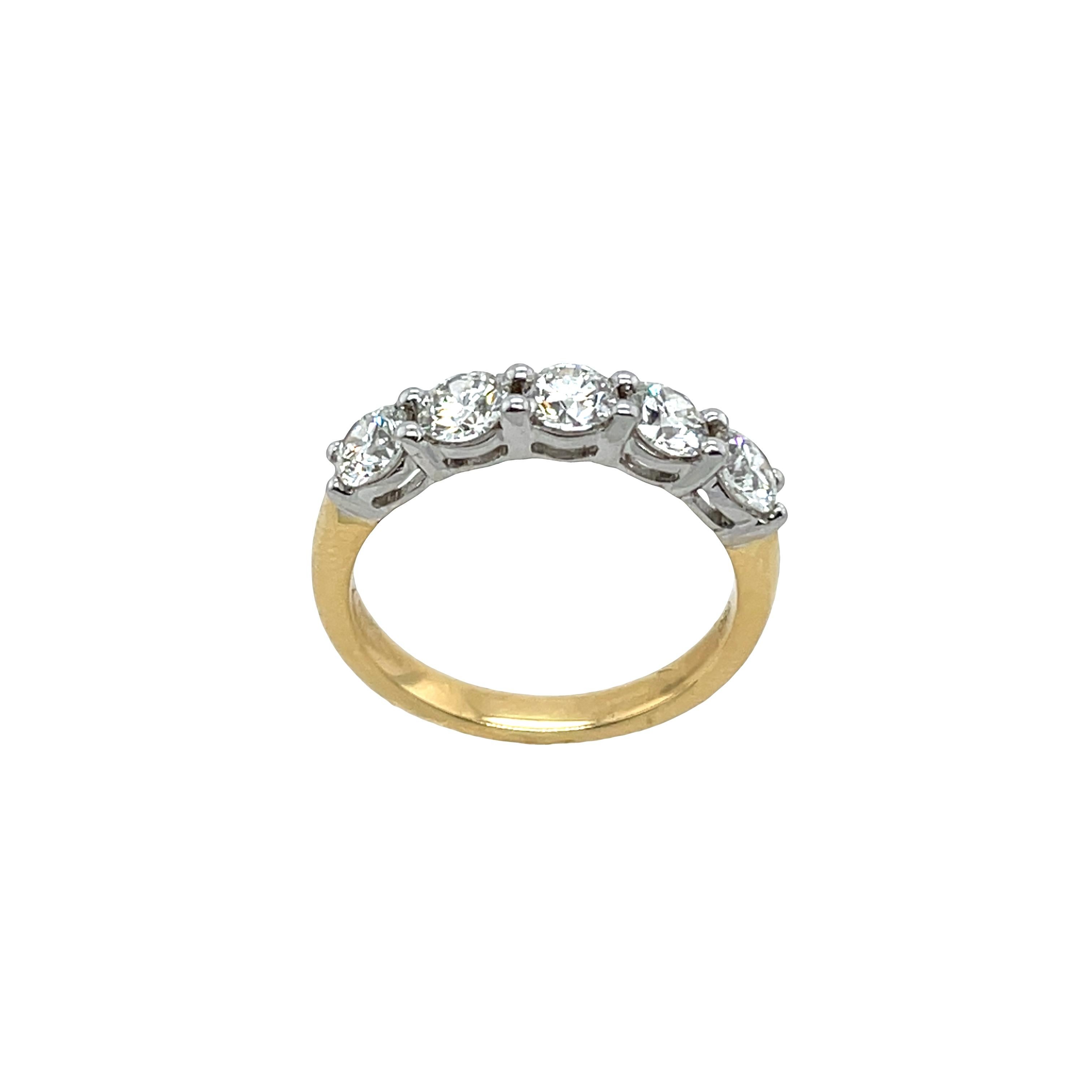 Anello in oro 18ct e platino con 5 pietre e diamanti naturali GIA da 1,27 ct. in vendita 1