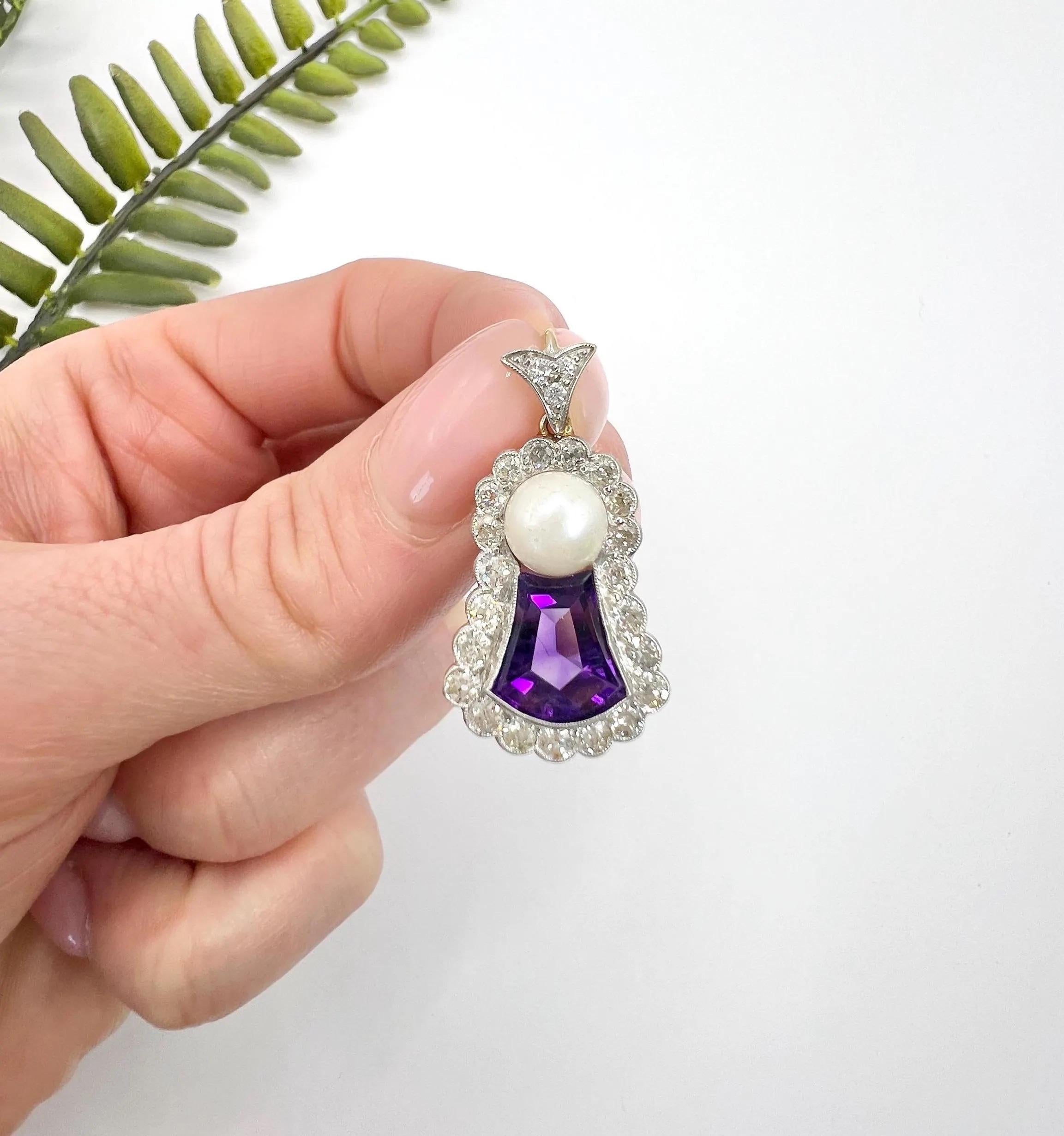 Pendentif chardon écossais en or 18ct et platine de l'époque édouardienne avec améthyste, diamant et perle en vente 5