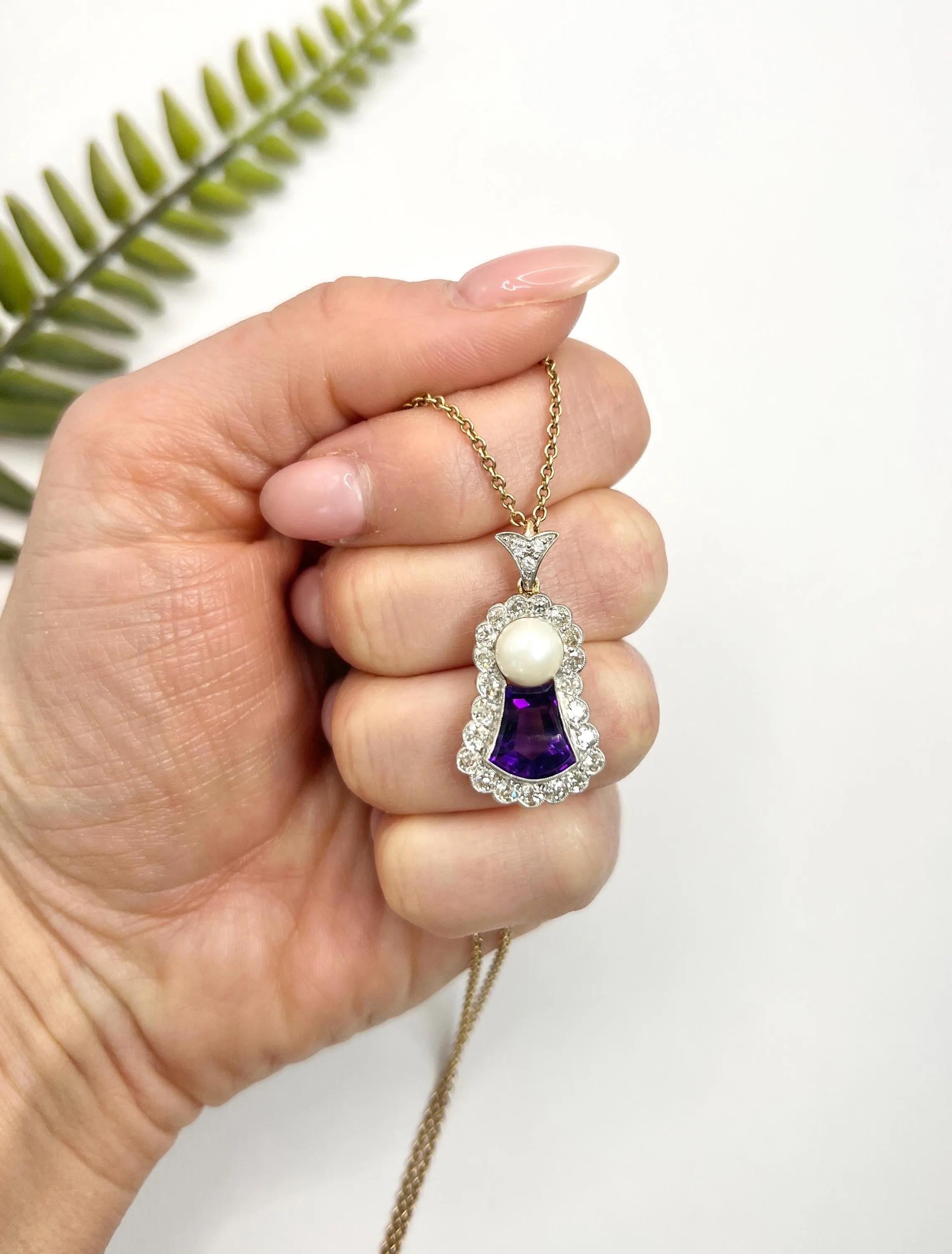 Pendentif chardon écossais en or 18ct et platine de l'époque édouardienne avec améthyste, diamant et perle Unisexe en vente