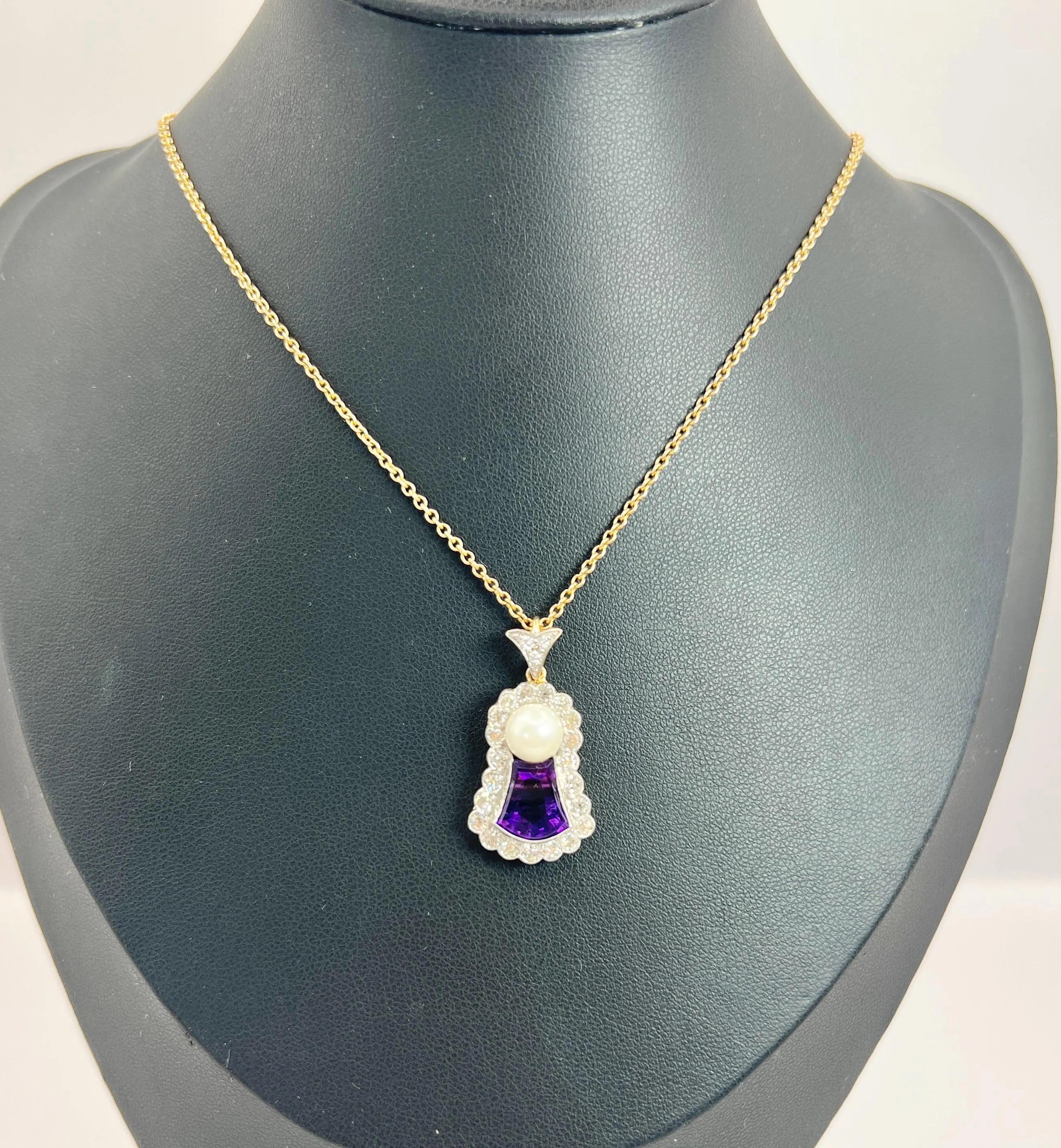 Pendentif chardon écossais en or 18ct et platine de l'époque édouardienne avec améthyste, diamant et perle en vente 1