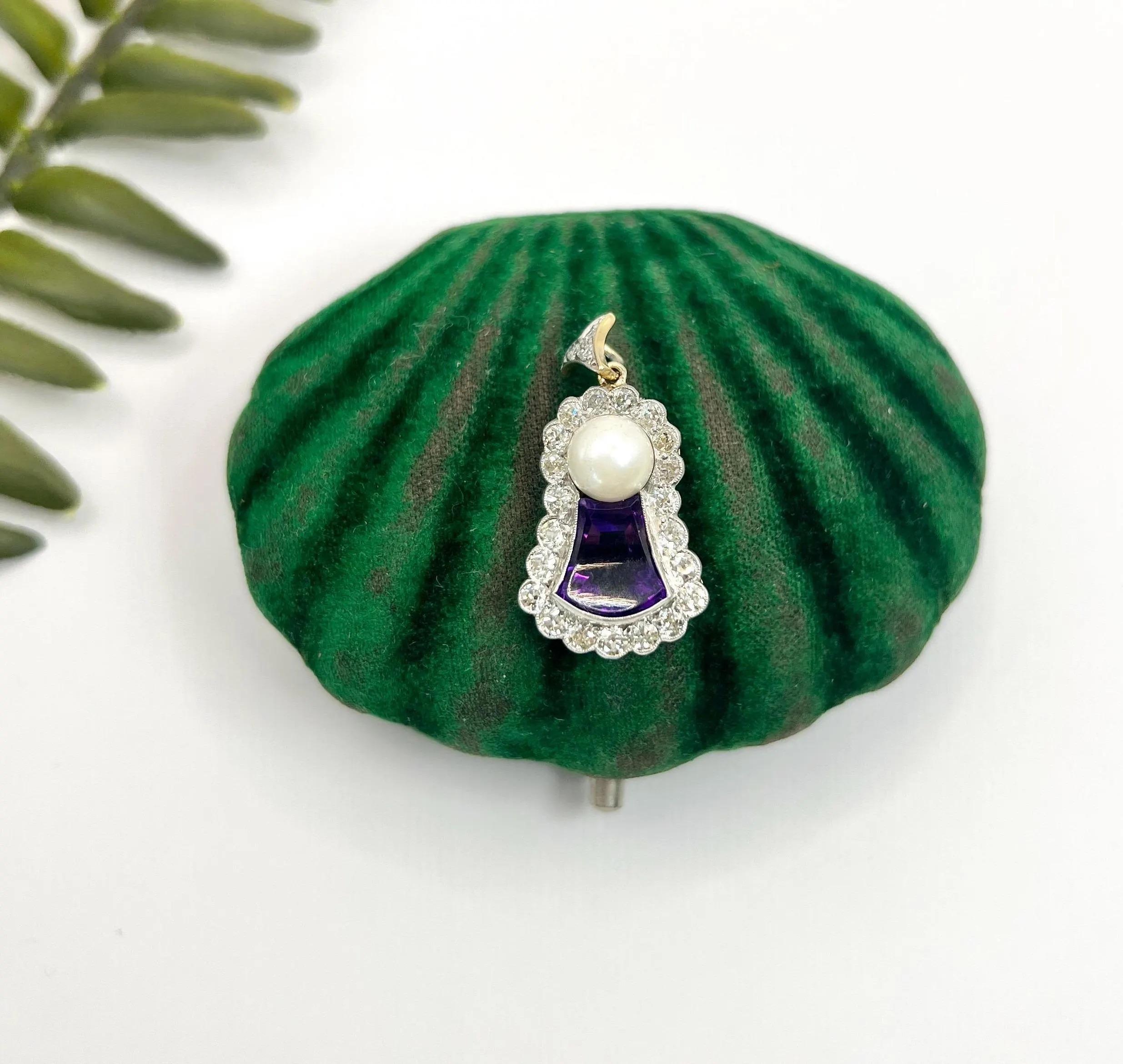 Pendentif chardon écossais en or 18ct et platine de l'époque édouardienne avec améthyste, diamant et perle en vente 2