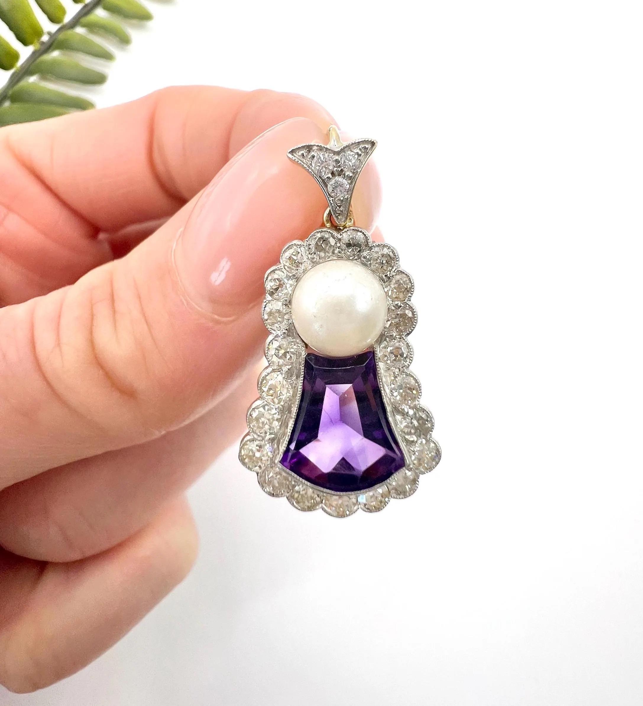 Pendentif chardon écossais en or 18ct et platine de l'époque édouardienne avec améthyste, diamant et perle en vente 3