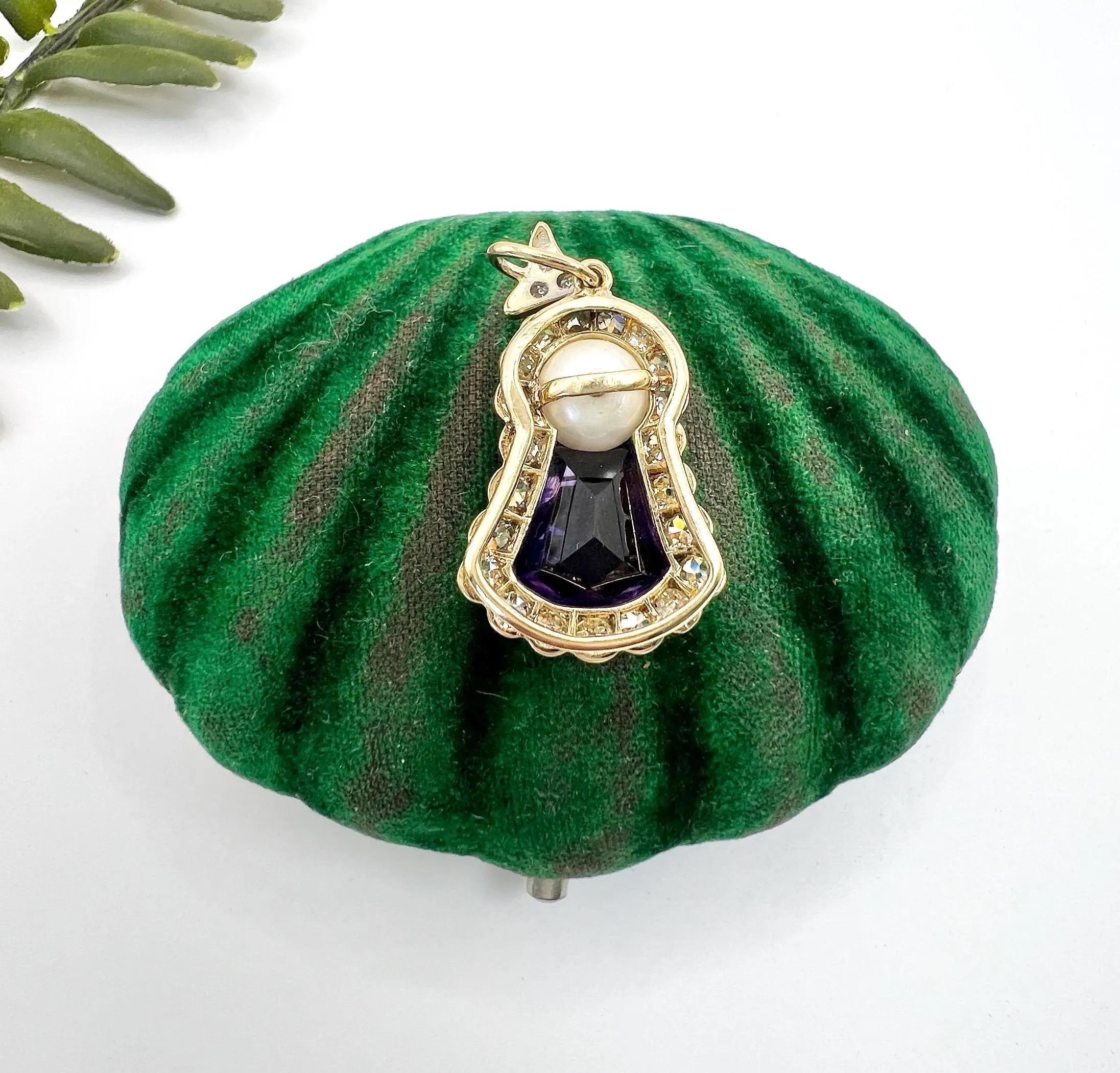 Pendentif chardon écossais en or 18ct et platine de l'époque édouardienne avec améthyste, diamant et perle en vente 4