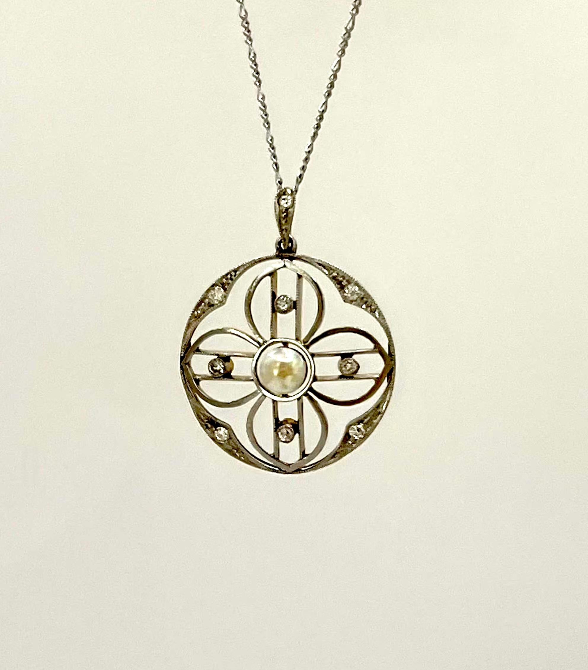 da uomo o donna Ciondolo edoardiano in oro 18ct e platino, con diamanti e perle, CIRCA 1910 in vendita