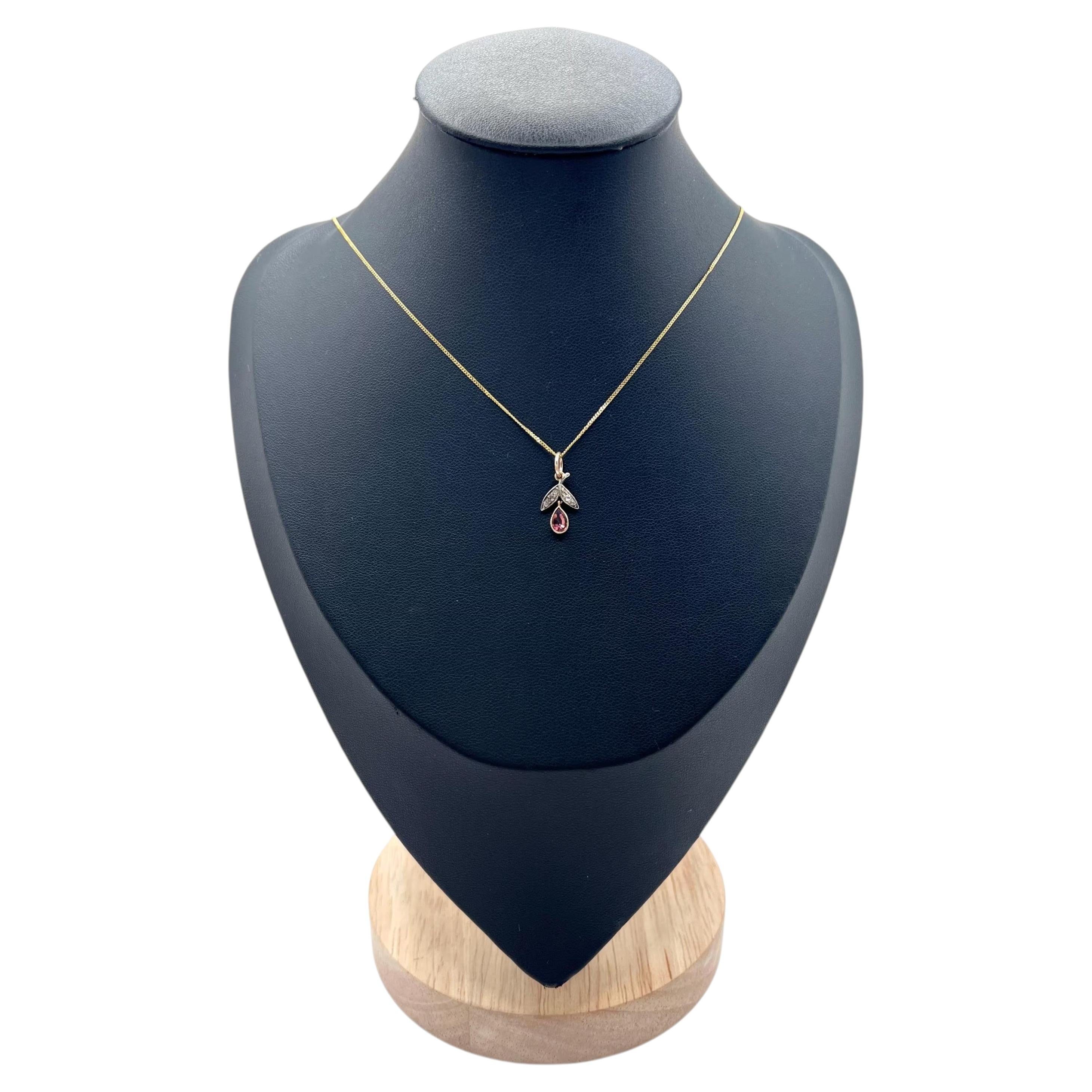 18ct Gold & Platinum Edwardian Pink Tourmaline & Diamond Flower Pendant Necklace For Sale