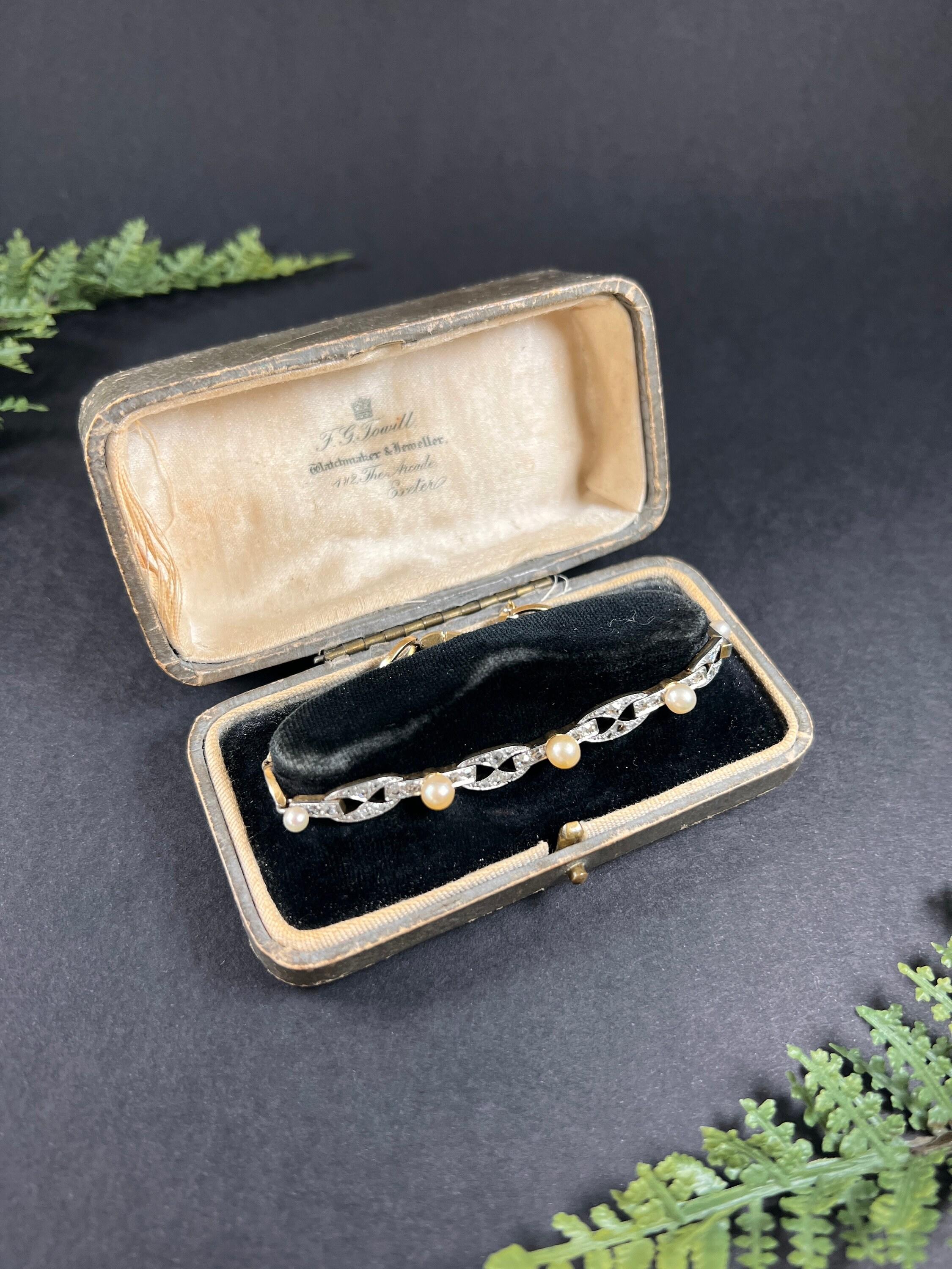 Bracciale A Link con diamanti e perle ovali in oro 18 ct e platino francese di epoca edoardiana in vendita 5