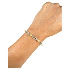 18ct Gold & Platinum French Edwardian Diamond & Pearl Oval Bar Link Bracelet