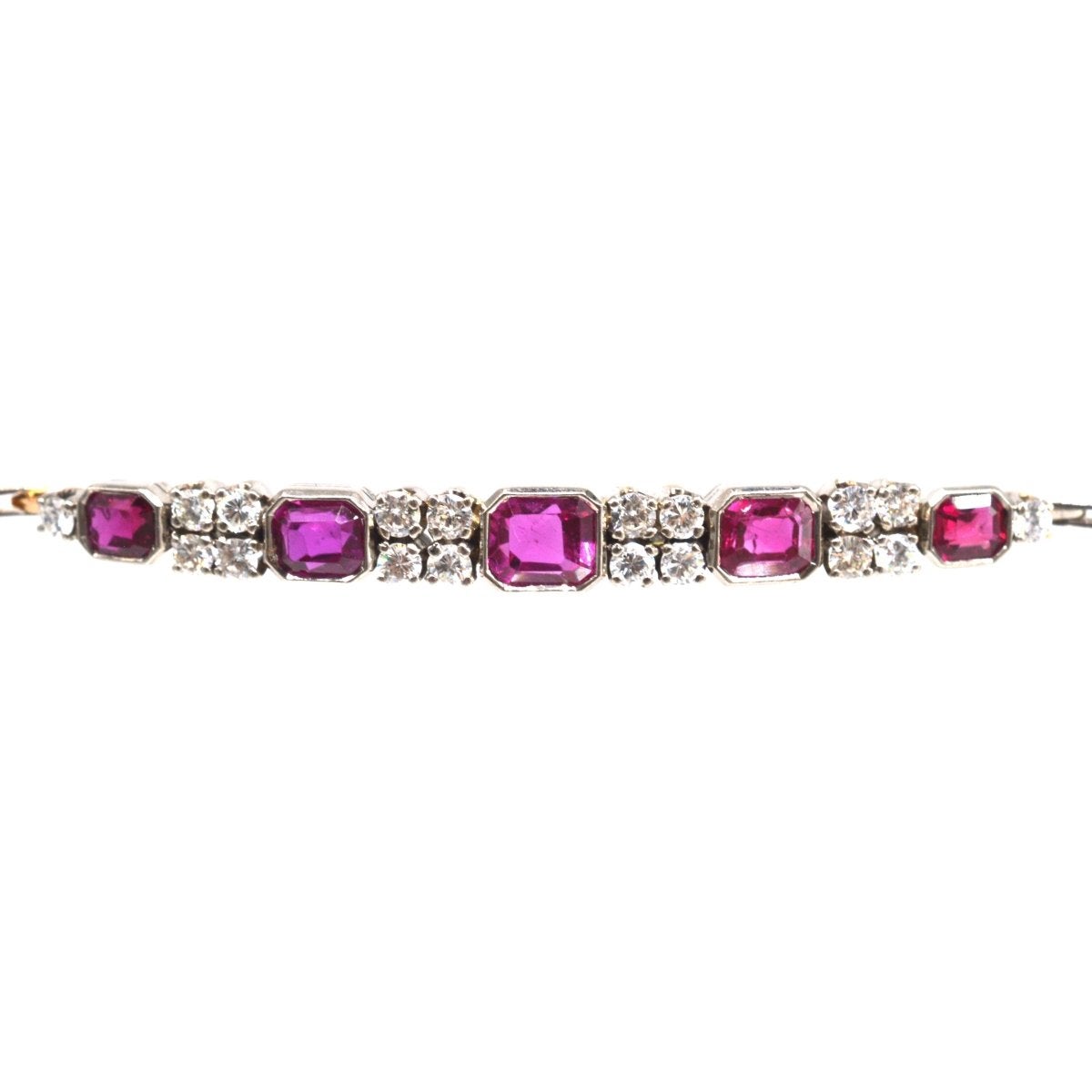 18ct Gold & Platinum Ruby Diamond Bracelet, 1930s For Sale