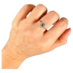 18 Karat Gold & Platin gestempelter, edwardianischer Saphir Diamant Gänseblümchenstern-Cluster-Ring