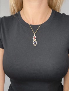 18ct Gold & Platinum Victorian Diamond, Sapphire Ruby and Pearl Pendent Necklace