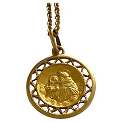 Retro 18ct Gold Religious Italian Pendant & 18ct Gold Chain 