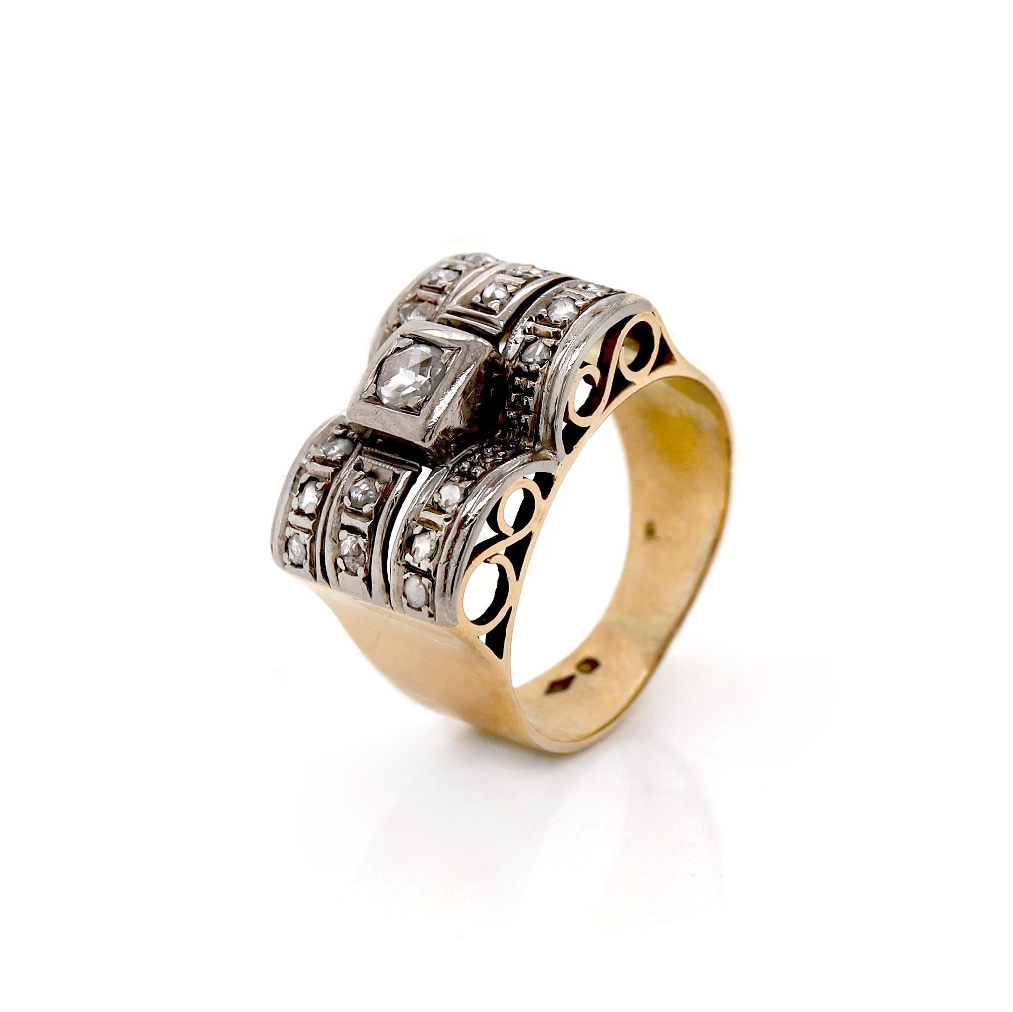 Rose Cut 18ct Gold Retro Diamond Cocktail Ring For Sale