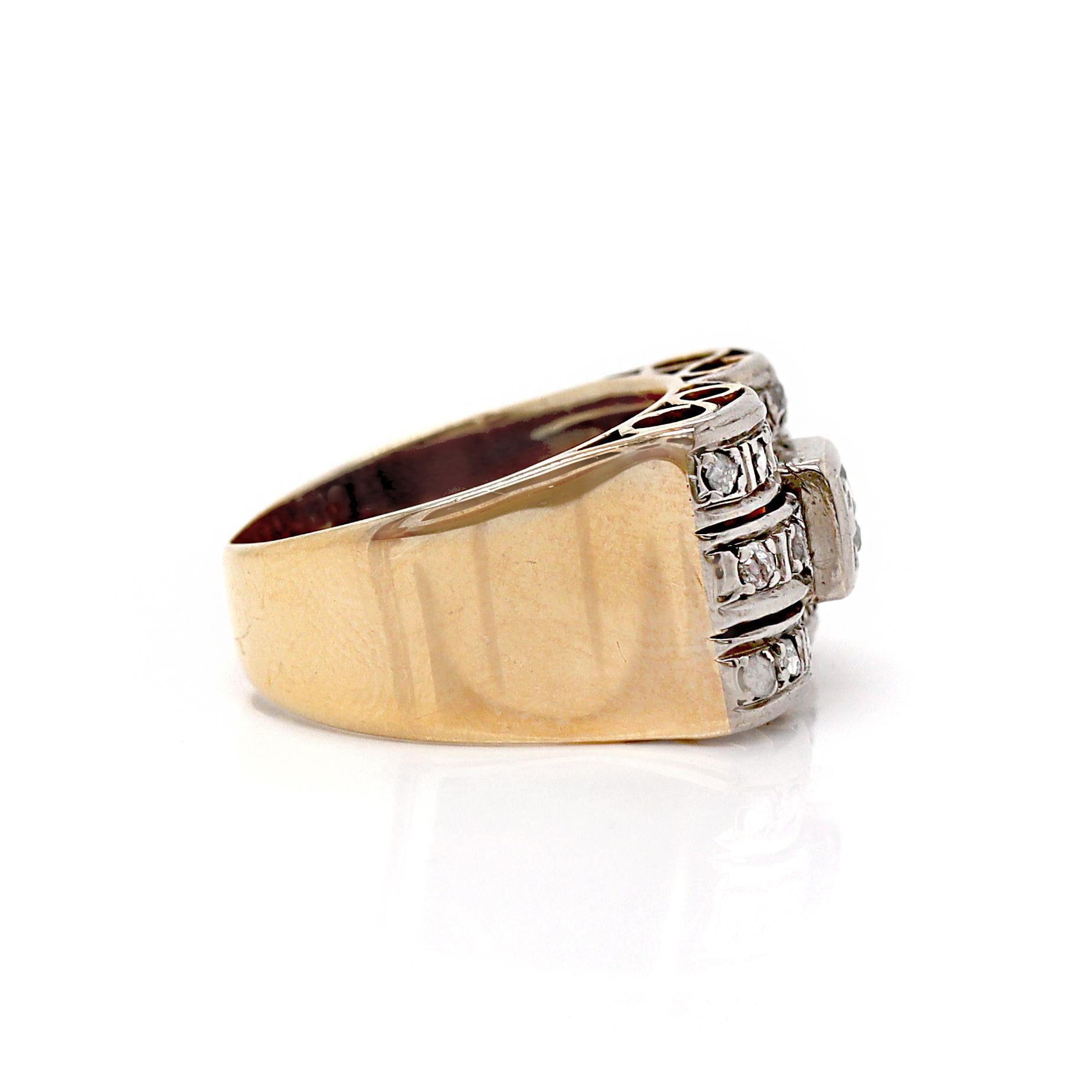 Women's or Men's 18ct Gold Retro Diamond Cocktail Ring For Sale