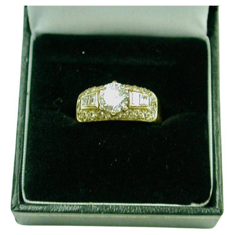 18ct Gold Ring Set with 1 Carat Diamond Centre Stone and a Cluster of Diamonds For Sale