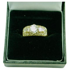 Retro 18ct Gold Ring Set with 1 Carat Diamond Centre Stone and a Cluster of Diamonds