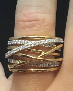 18 Carat Gold Ring Set with Paved Diamonds