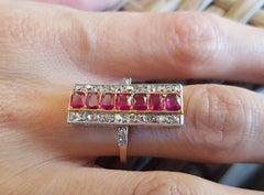 18 Carat Gold Ruby Diamond Art Deco Plaque Engagement Ring
