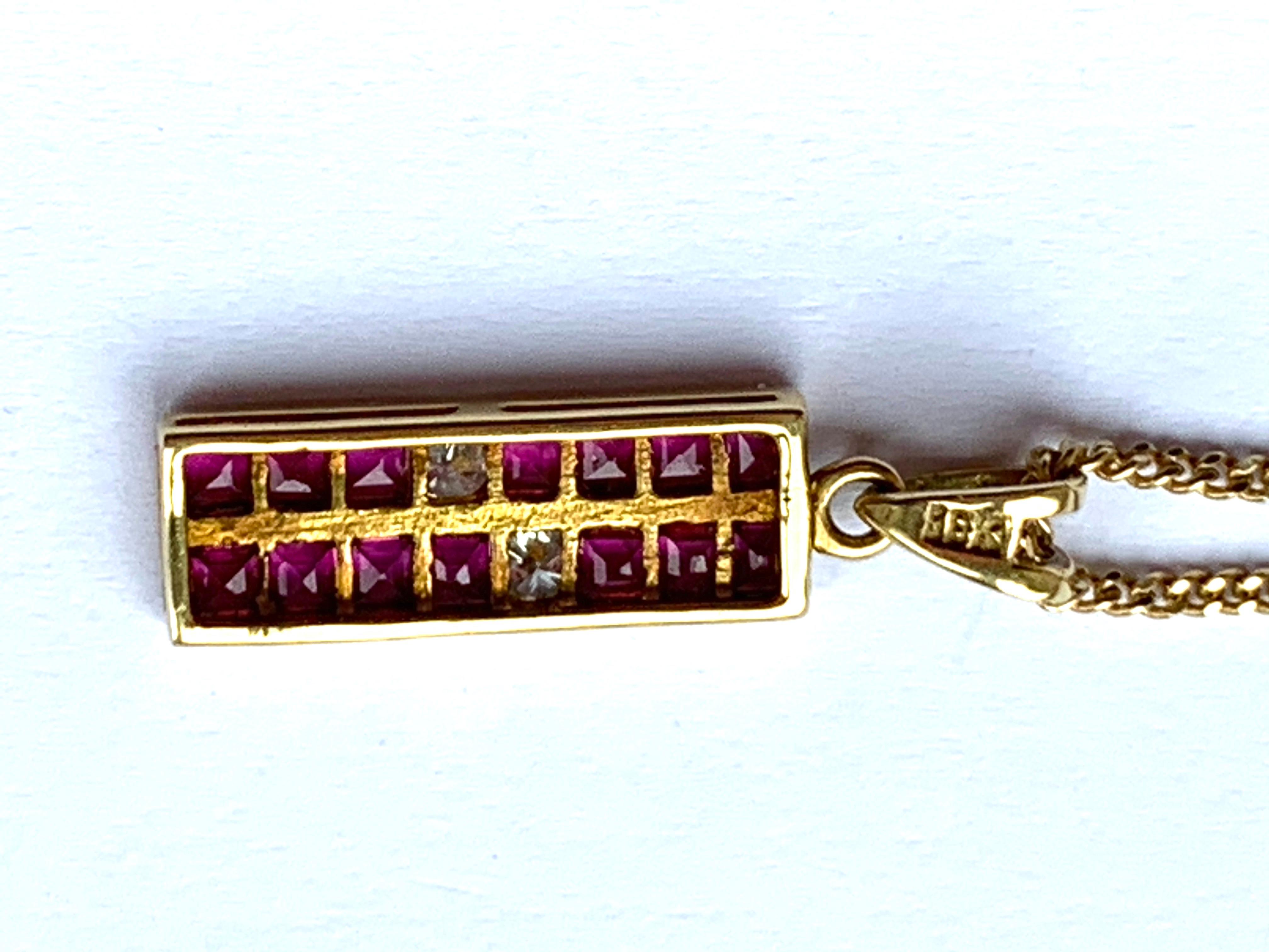 Women's 18 Carat Gold Ruby and Diamond Pendant and 18 Carat Gold Chain For Sale
