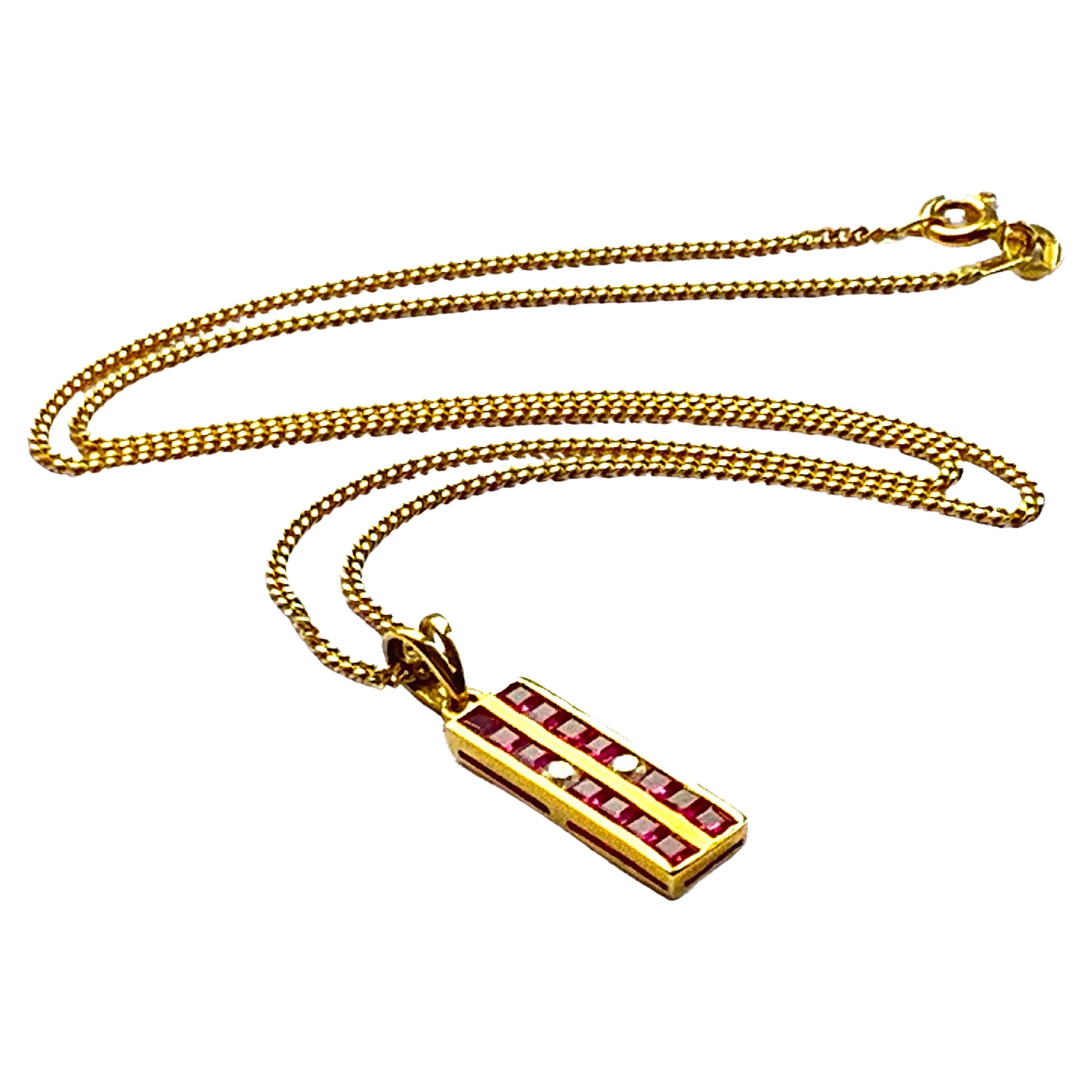 18 Carat Gold Ruby and Diamond Pendant and 18 Carat Gold Chain For Sale