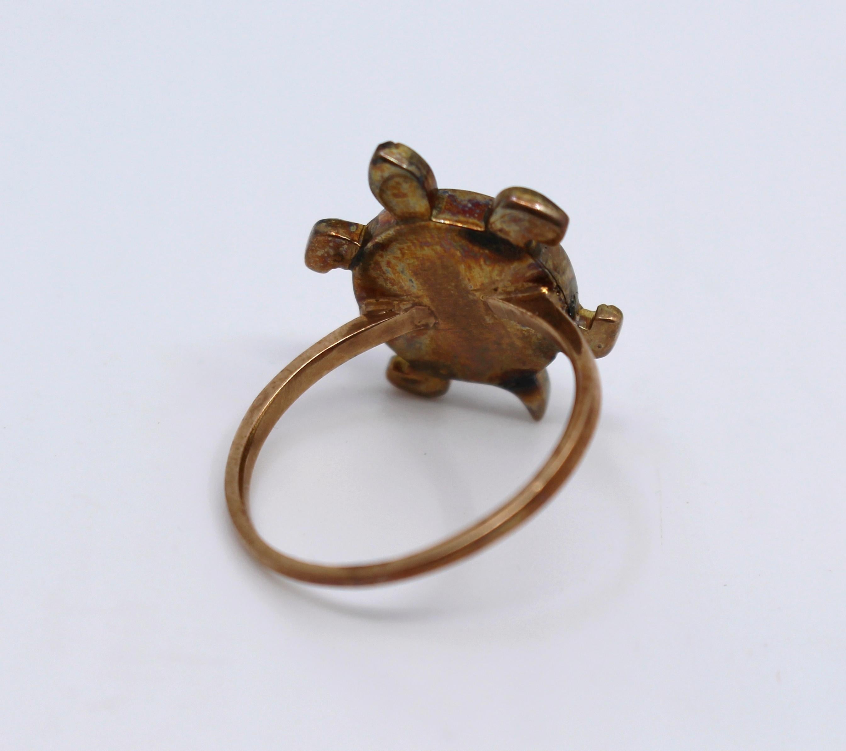19th Century 18-Carat Gold Russian Demantoid Garnet and Pearl Turtle Form Ring, circa 1900
