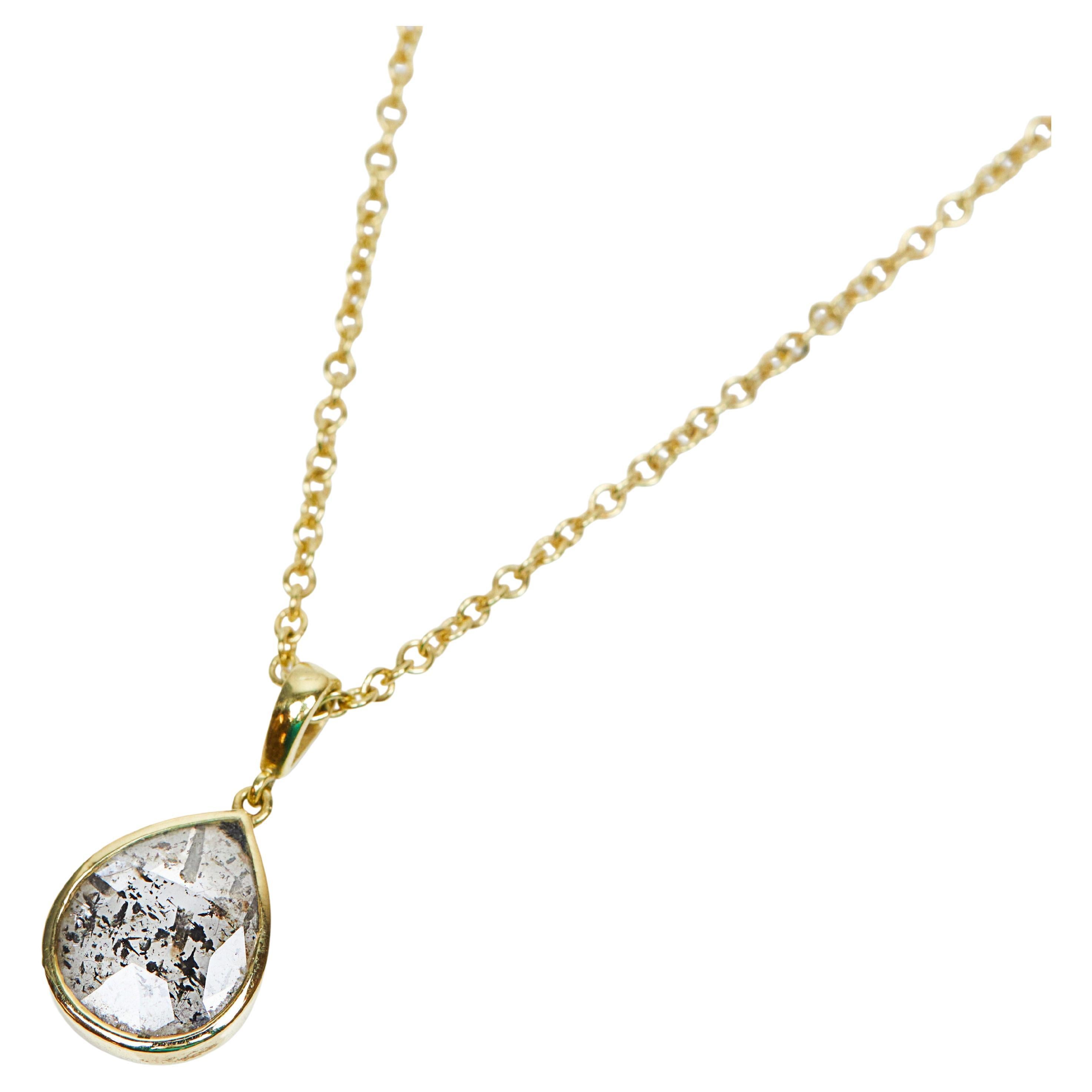 18ct Gold Salt & Pepper Pear Shape Diamond Necklace For Sale