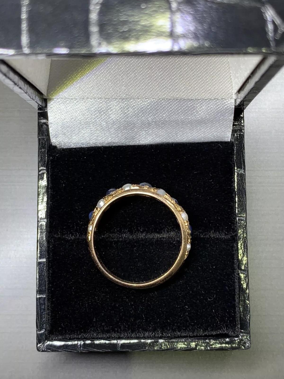 Round Cut 18ct Gold Sapphire And Pearl Victorian Antique Engagement Ring Rose Gold. For Sale