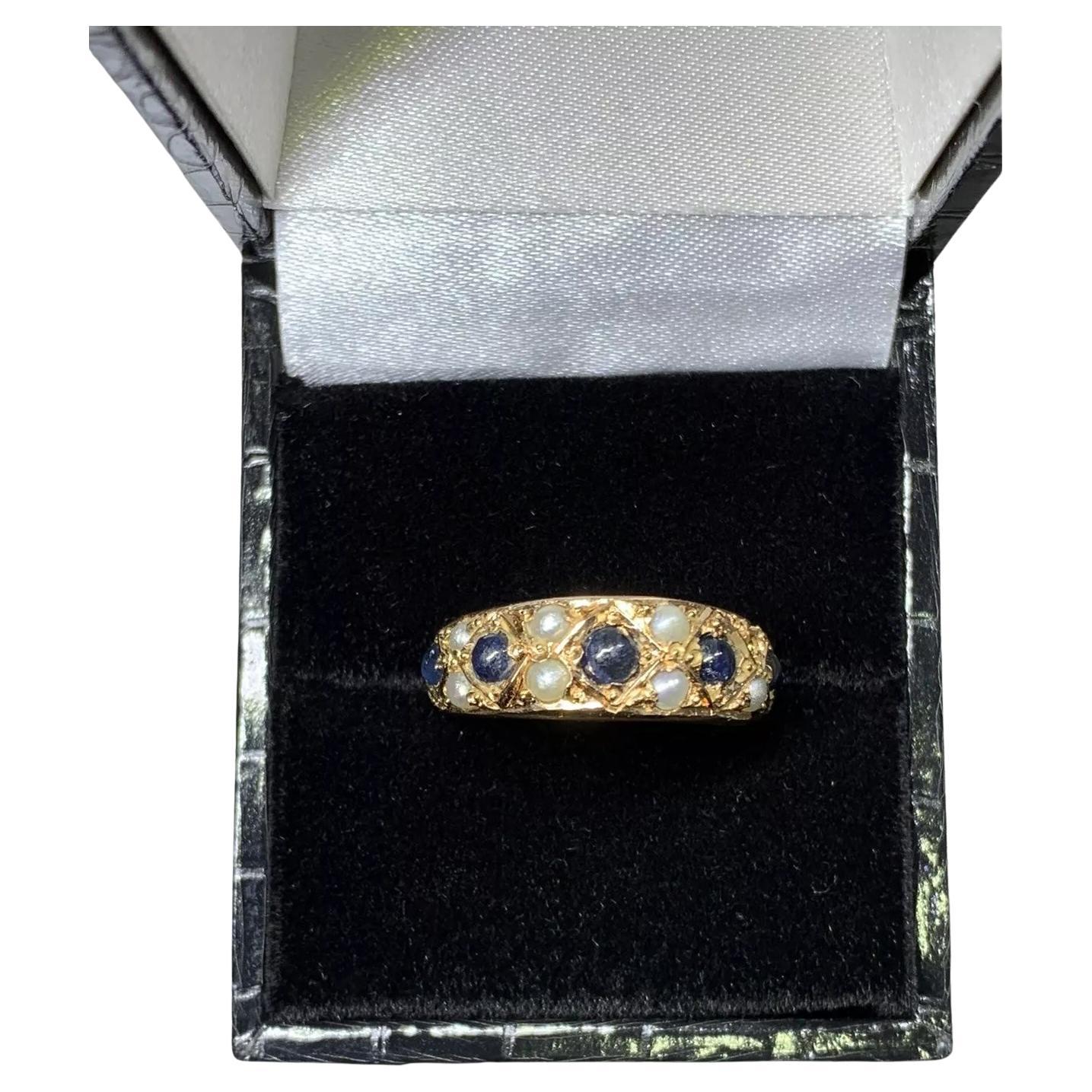 18ct Gold Sapphire And Pearl Victorian Antique Engagement Ring Rose Gold.