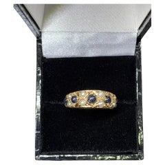 18ct Gold Sapphire And Pearl Victorian Antique Engagement Ring Rose Gold.