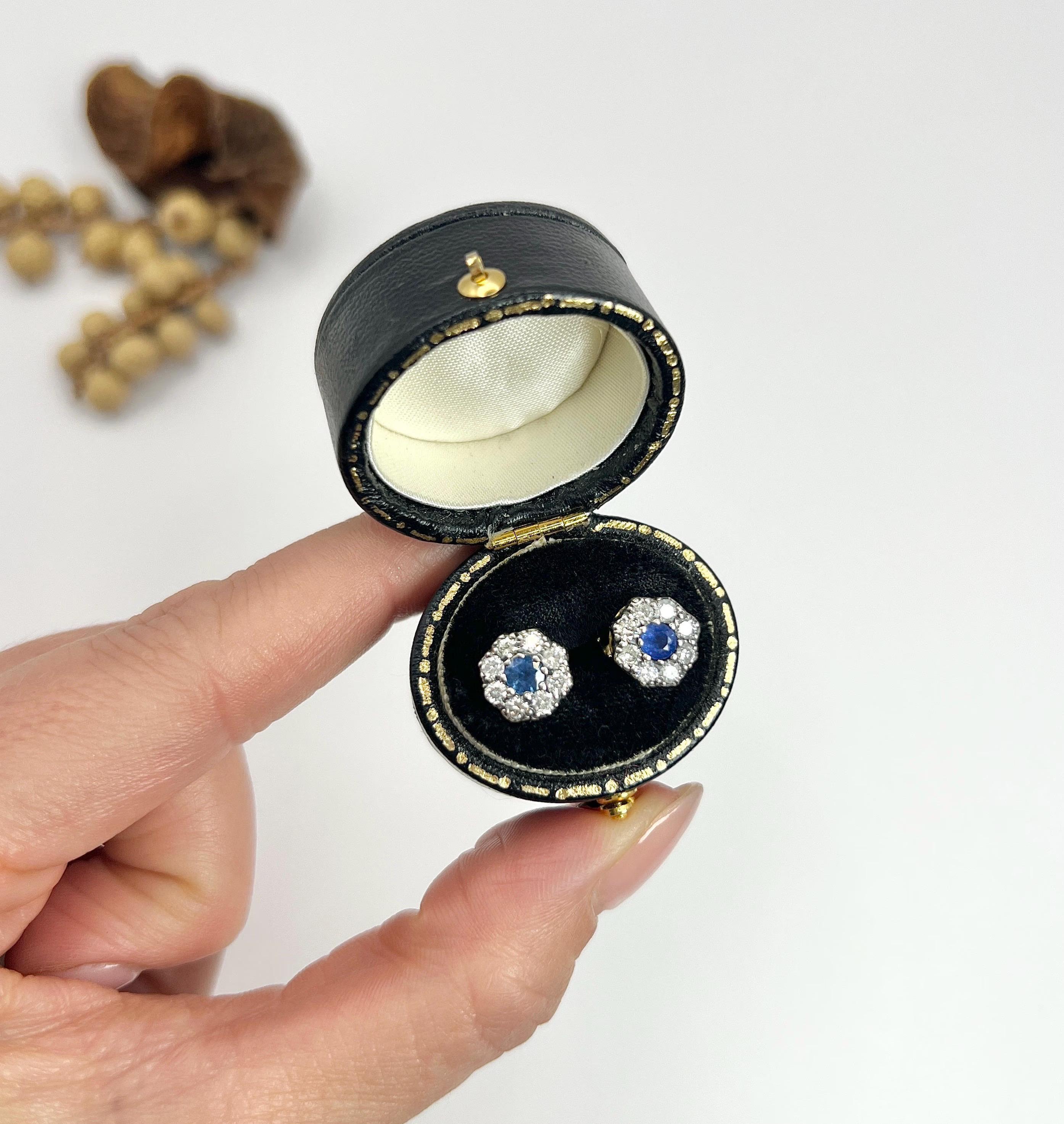 18ct Gold Sapphire & Diamond Daisy Cluster Stud Earrings 4